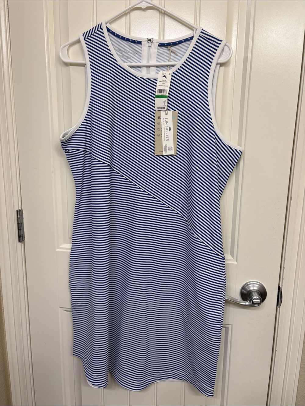 NWT Tommy Bahama Blue‎ and White Striped Sleeveless Dress UPF protection
